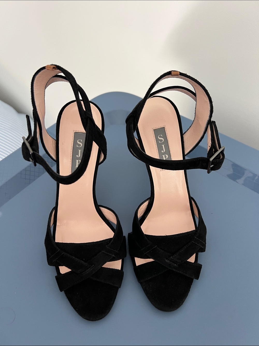SJP sarah jessica parker cameron black suede open toe criss cross sandals heels - Picture 4 of 13